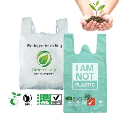 Eco Friendly Plant Based Material Pla Pbat Tshirt Bio Degradable Compostable Shopping Bolsas Biodegradable Grocery Plastic Bag