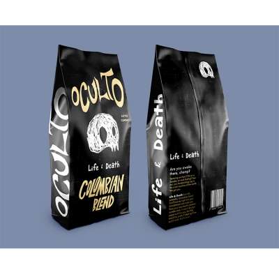 Custom printed private label 100g 250g 500g 1kg resealable black aluminum foil flat bottom coffee beans packaging bag with valve